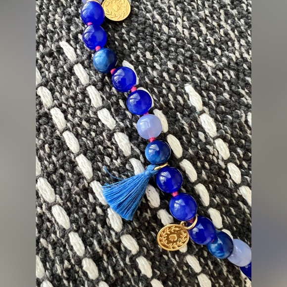 Kate Spade New York Coin Pom Tassel Necklace Cobalt Blue Glass Bead Gold - Picture 4 of 8